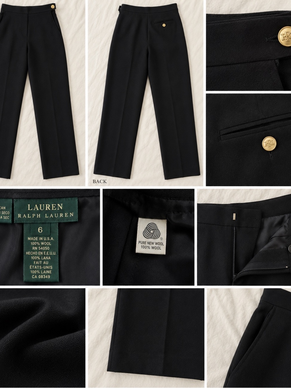 Lauren Ralph Lauren Black Wool Straight-Leg Shorts with Gold Button